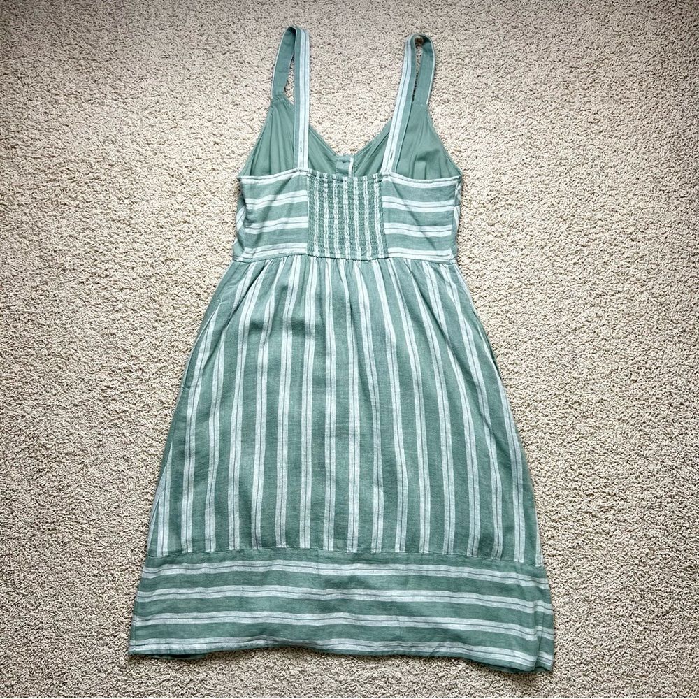 UNIVERSAL THREAD Linen Blend Midi Dress Lined Buttons Pockets Green Shite Medium - Picture 3 of 12